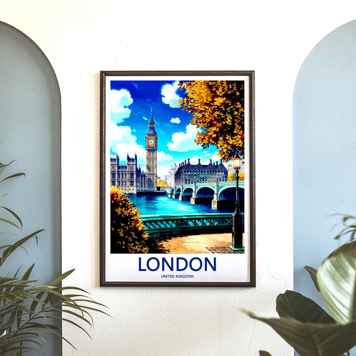 London Westminster Bridge Autumn Sunset Lamp Post River Poster - Image 3