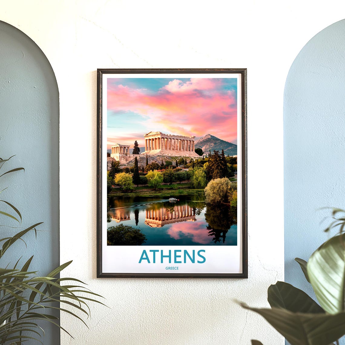 Athens Acropolis Sunrise Lake Reflection Photo Travel Poster - Image 3