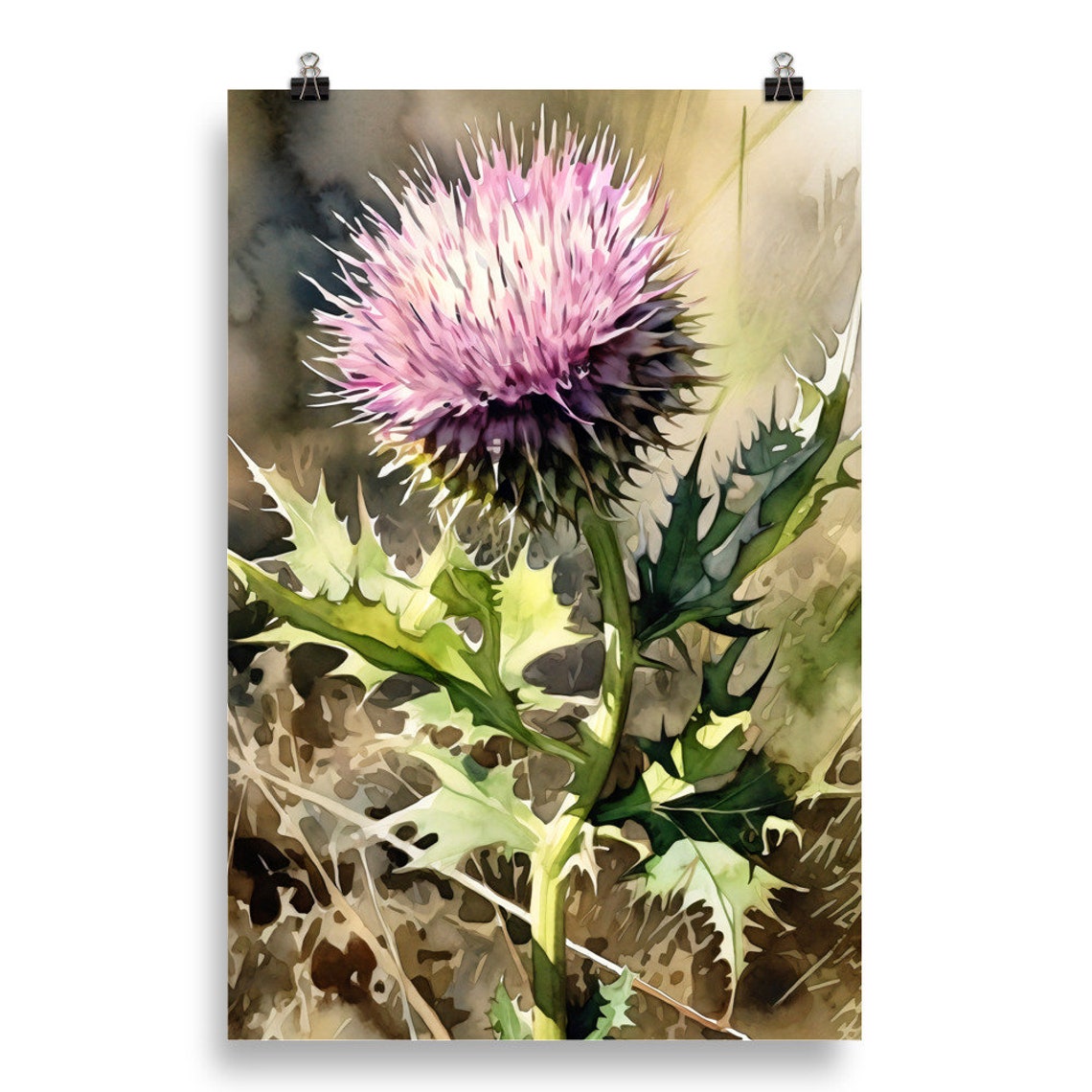 Pink Thistle Bloom Watercolor Botanical Floral Artwork Poster - Image 5