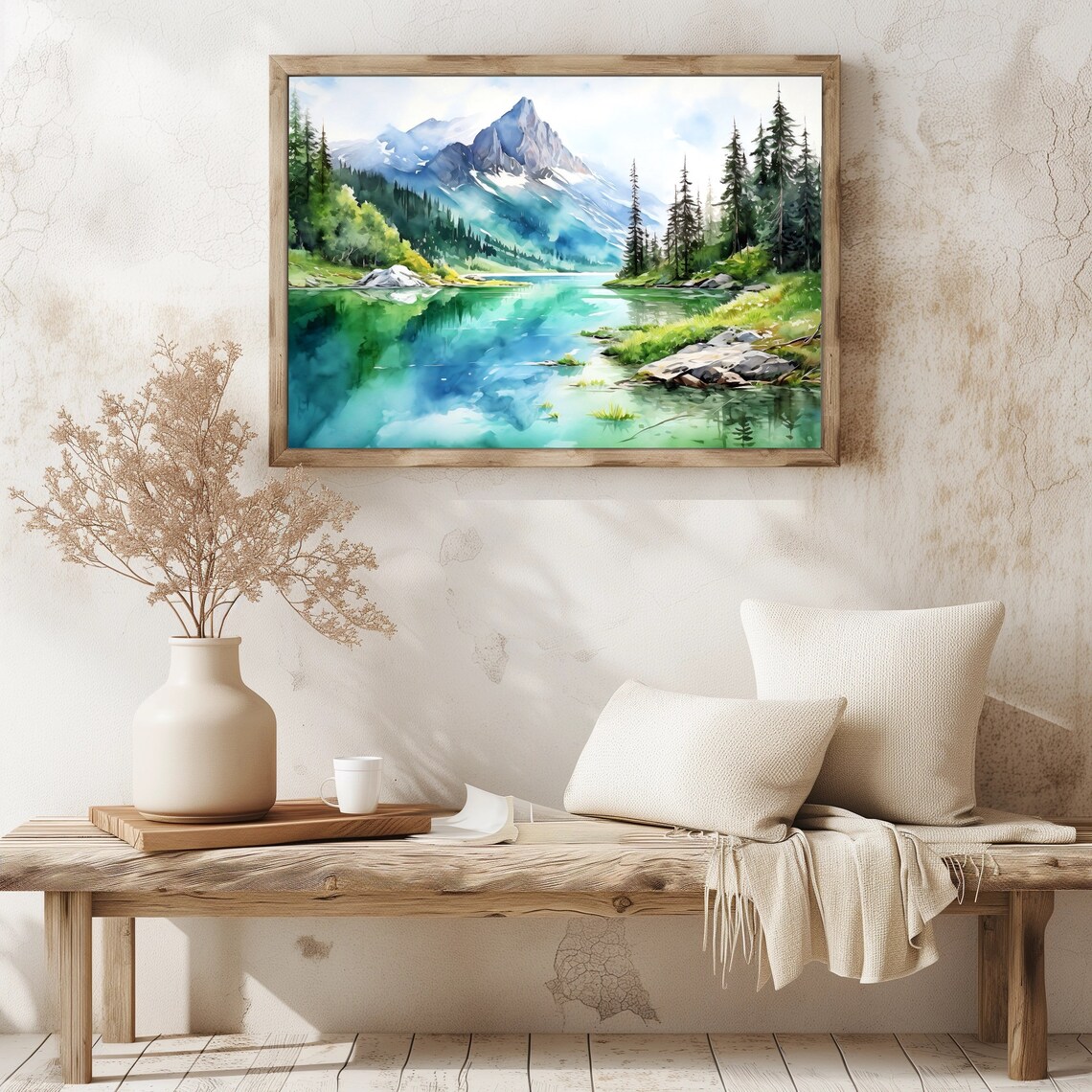 Majestic Mountain Lake Watercolor Art Print - Image 5