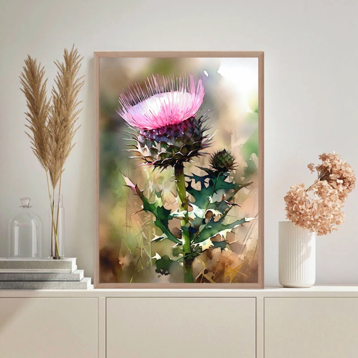 Close Up Pink Thistle Watercolor Botanical Floral Art Poster - Image 4