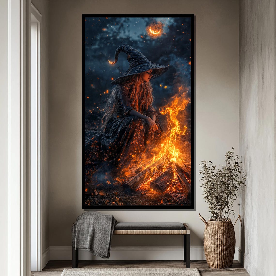 Fire Witch Beside Campfire Night Flames Mystical Fantasy Poster - Image 4