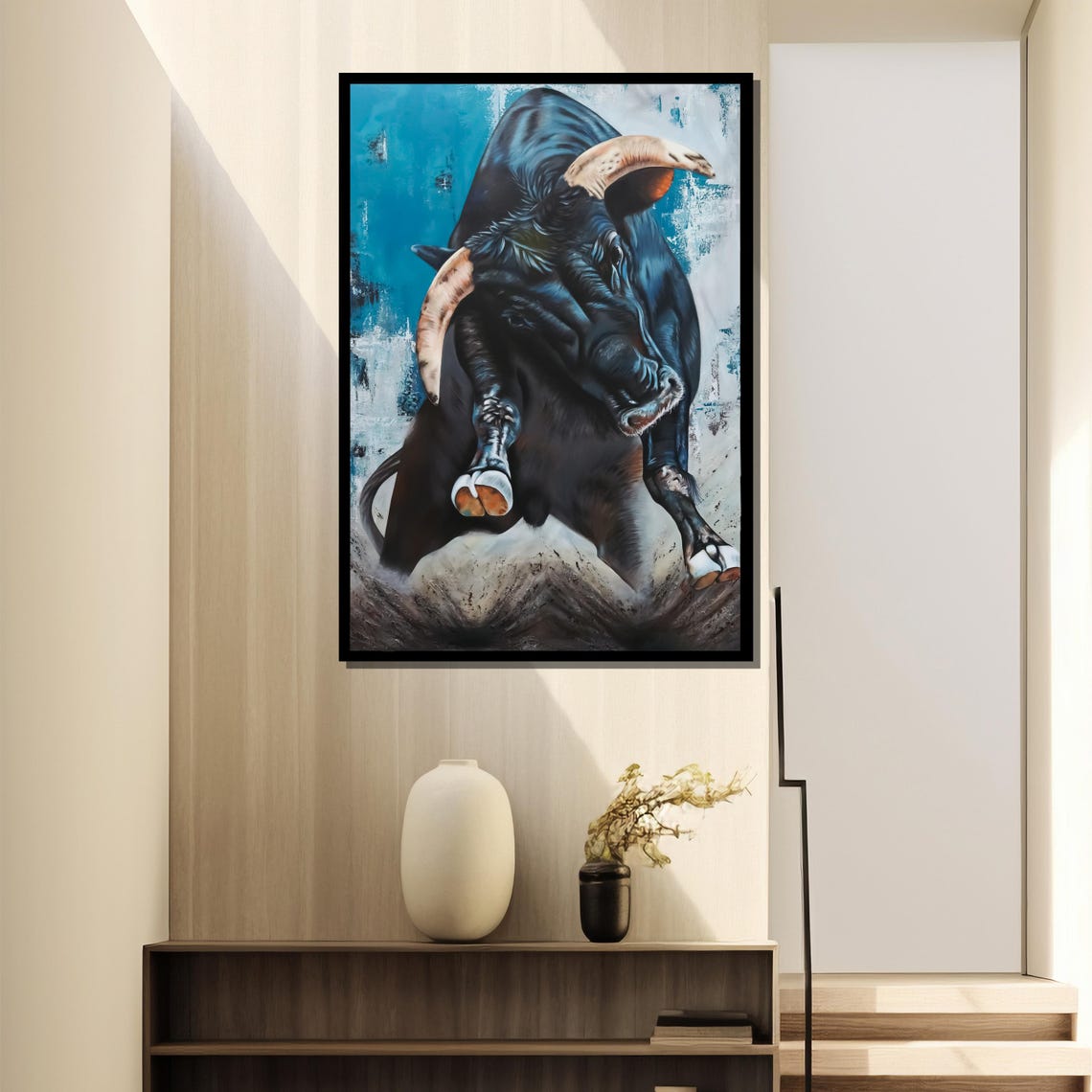 Powerful Bull Painting Dynamic Animal Artwork For Bold Wall Decor And Unique Gift Idea - Image 4