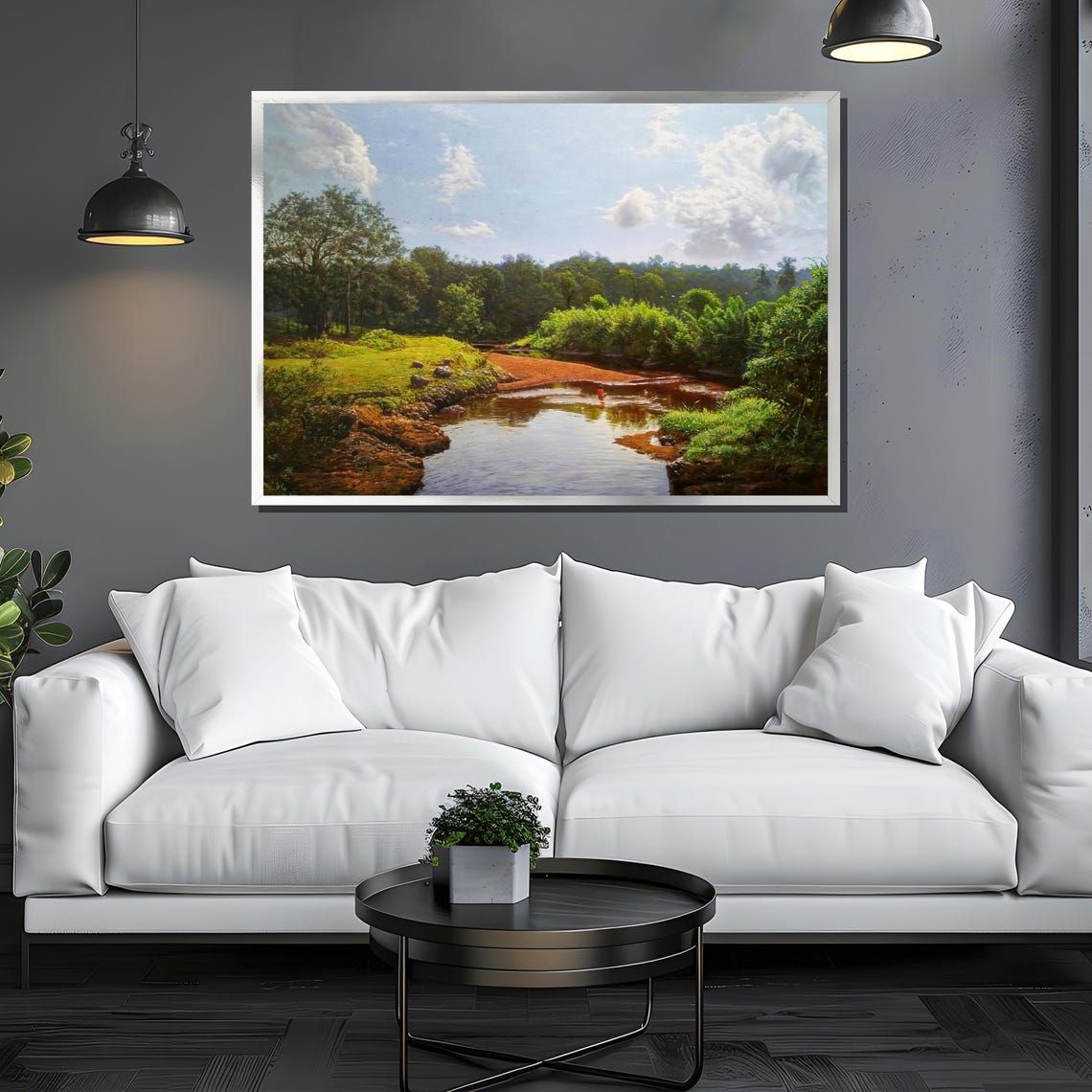 Tranquil River Landscape Painting Serene Forest And Reflection Art Gift For Nature And Outdoor Enthusiasts - Image 3