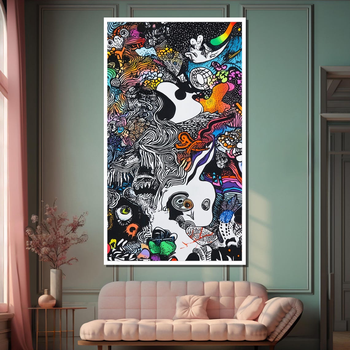 Surreal Black and White Doodle Art with Psychedelic Details Poster - Image 2