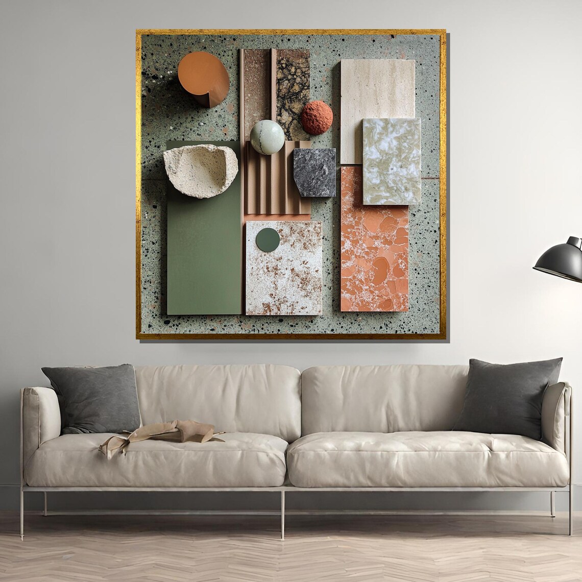 Earthy Mood Board Painting Terracotta And Green Textured Wall Art Interior Design Inspired Abstract Decor Unique Modern Artwork