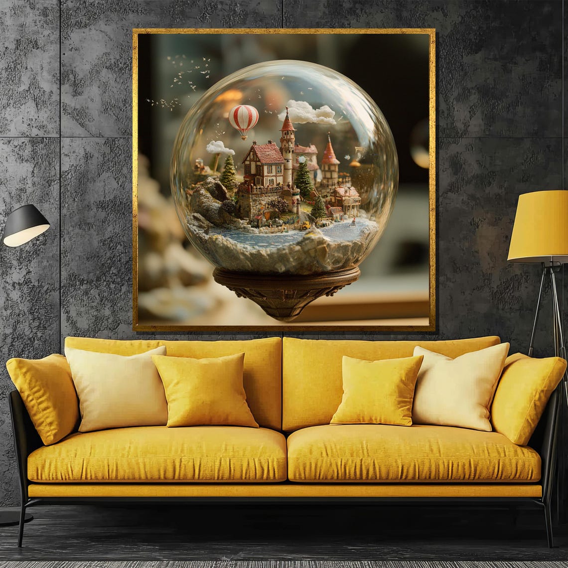 Whimsical Miniature Village Inside Glass Globe Fantasy Poster