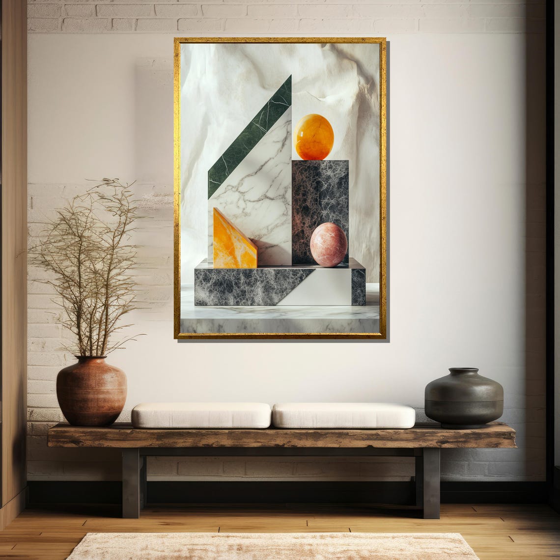 Luxury Marble Geometric Still Life with Green and Amber Shapes Poster - Image 5