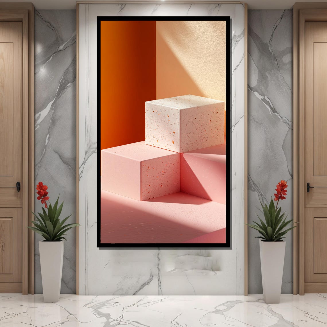 Terracotta and Blush Pink Stacked Blocks Sunlit Abstract Poster - Image 4