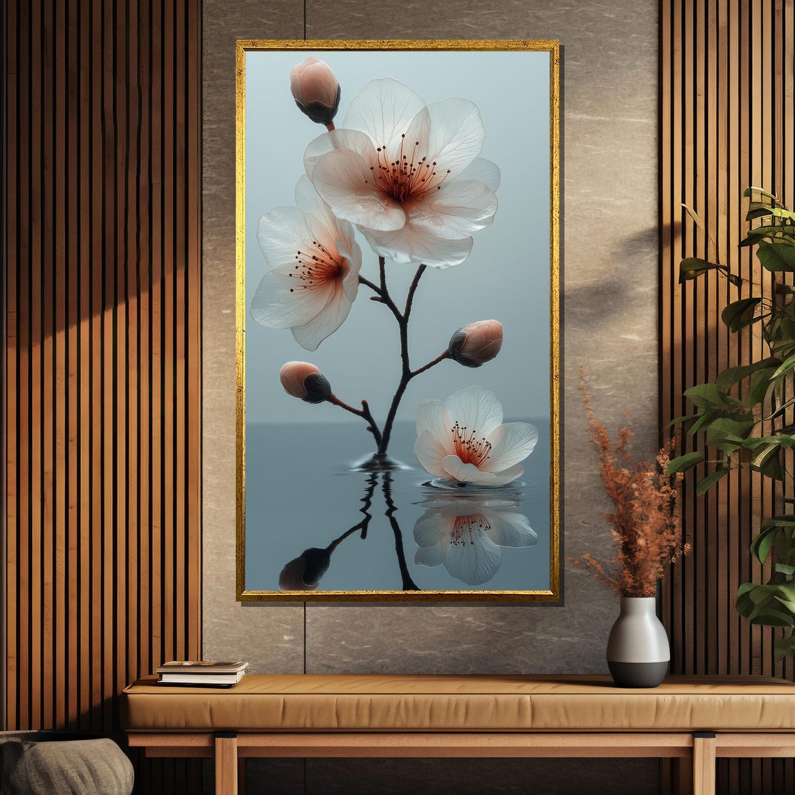 Translucent Blush Blossoms Reflected in Calm Water Floral Poster - Image 5