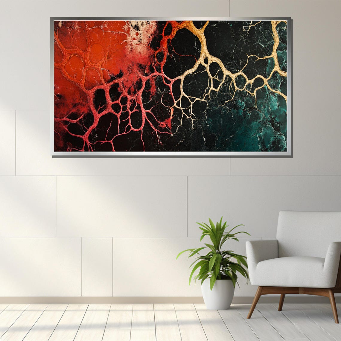 Red And Gold Branching Vein Network Organic Dark Abstract Art Poster - Image 3
