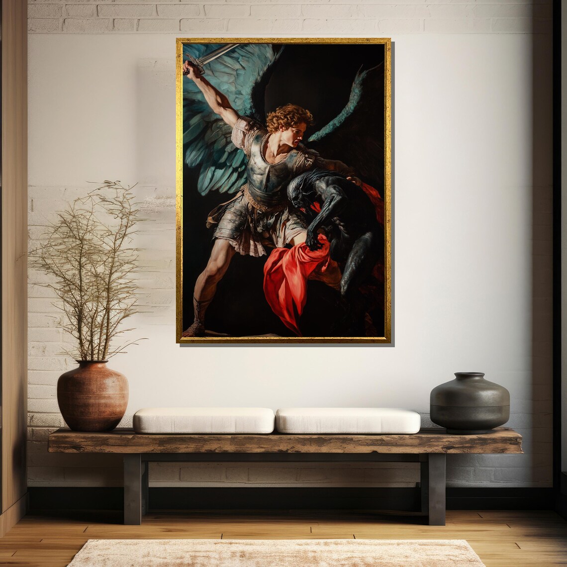 Angel Warrior Defeating Demon in Baroque Battle Religious Art Poster - Image 5