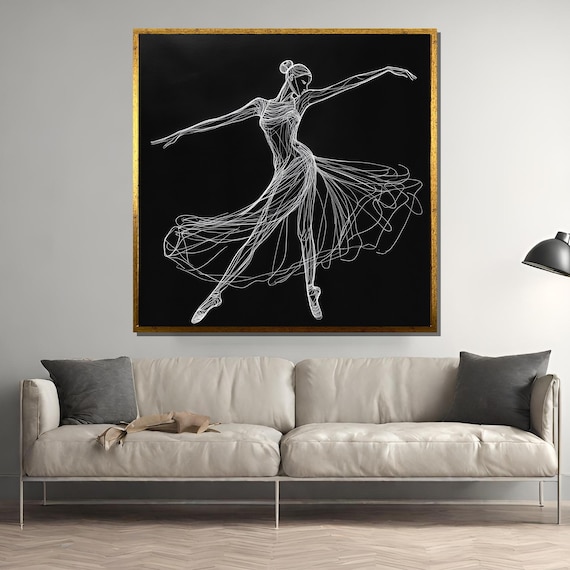 Minimalist Continuous Line Ballerina Drawing on Black Poster