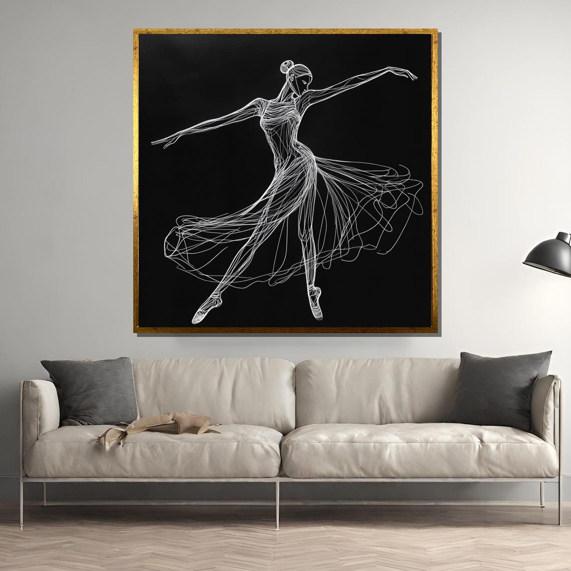 Minimalist Continuous Line Ballerina Drawing on Black Poster