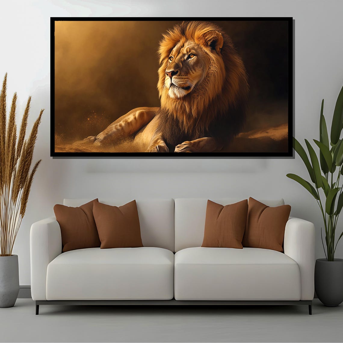 Majestic Resting Lion in Golden Savanna Light Wildlife Poster - Image 4