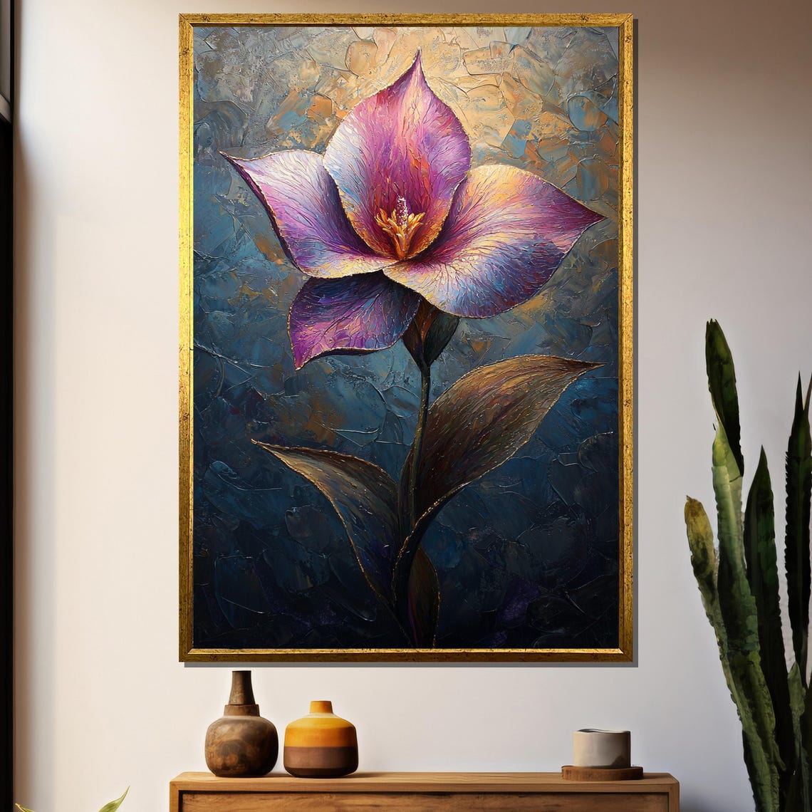 Purple Orchid Bloom Impasto Closeup Textured Floral Wall Art