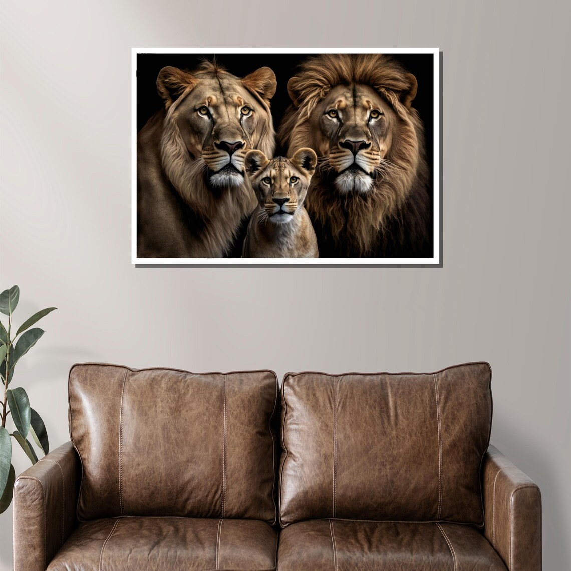 Lion Family With Cub Majestic Wildlife Portrait On Dark Background Poster - Image 2