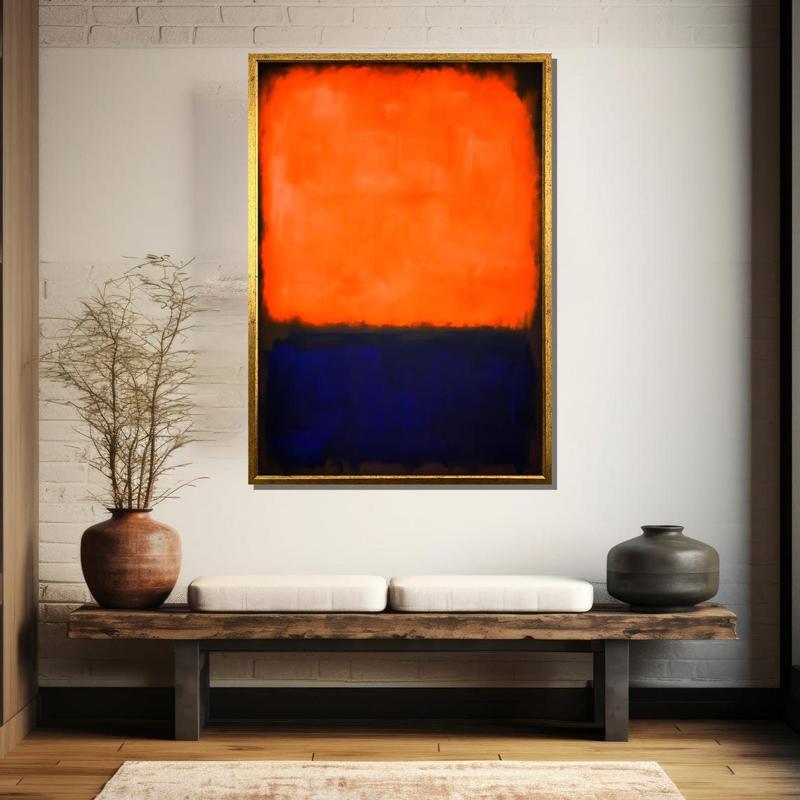 Bright Tangerine Over Deep Midnight Blue Abstract Color Field Poster - Image 5