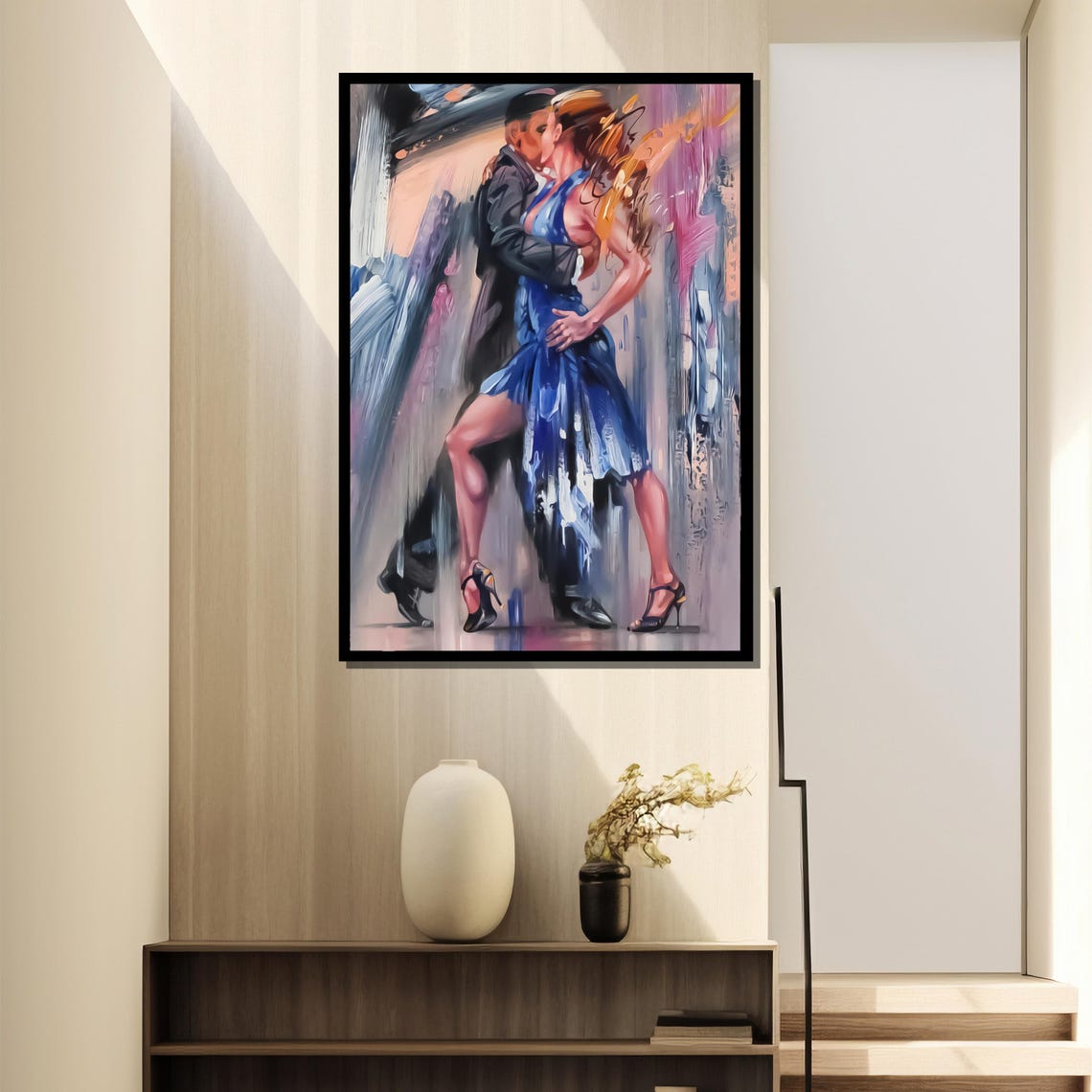 Romantic Tango Couple Dancing Painting In Soft Blue Tones Poster - Image 4
