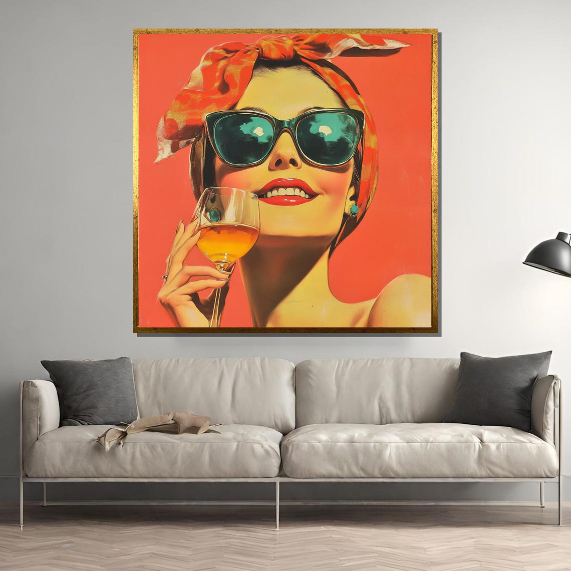 Retro 60s Pop Art Woman with Sunglasses and Wine Glass Poster