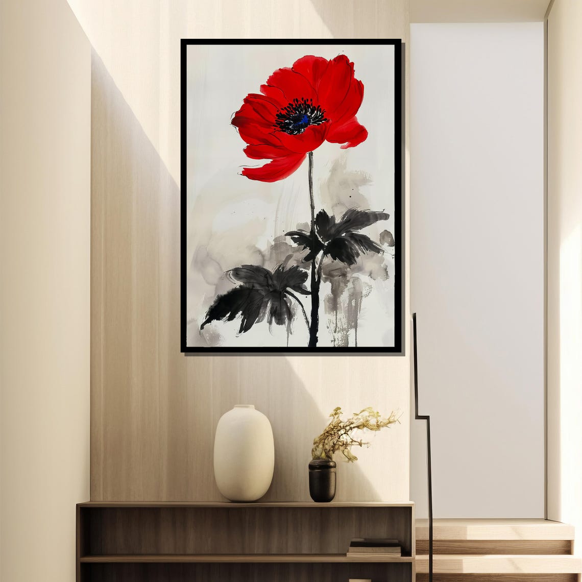 Bold Red Poppy Painting Gift Minimalist Floral Art For Elegant Spaces - Image 4