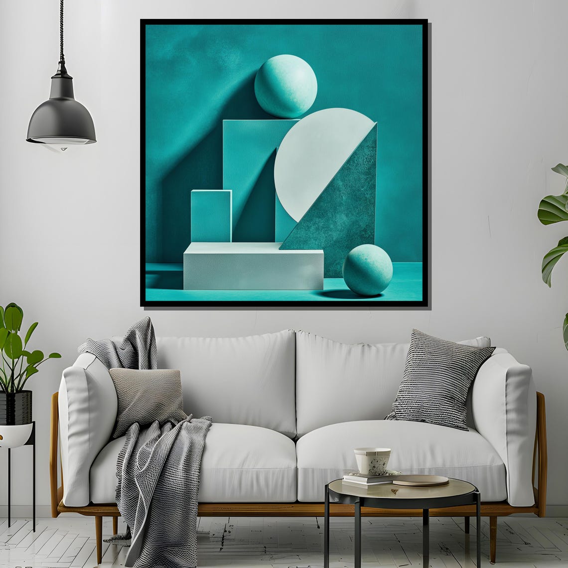 Modern Geometric Painting Abstract Teal Minimalist Wall Art Contemporary 3d Shapes Bold Architectural Design Unique Gift - Image 4