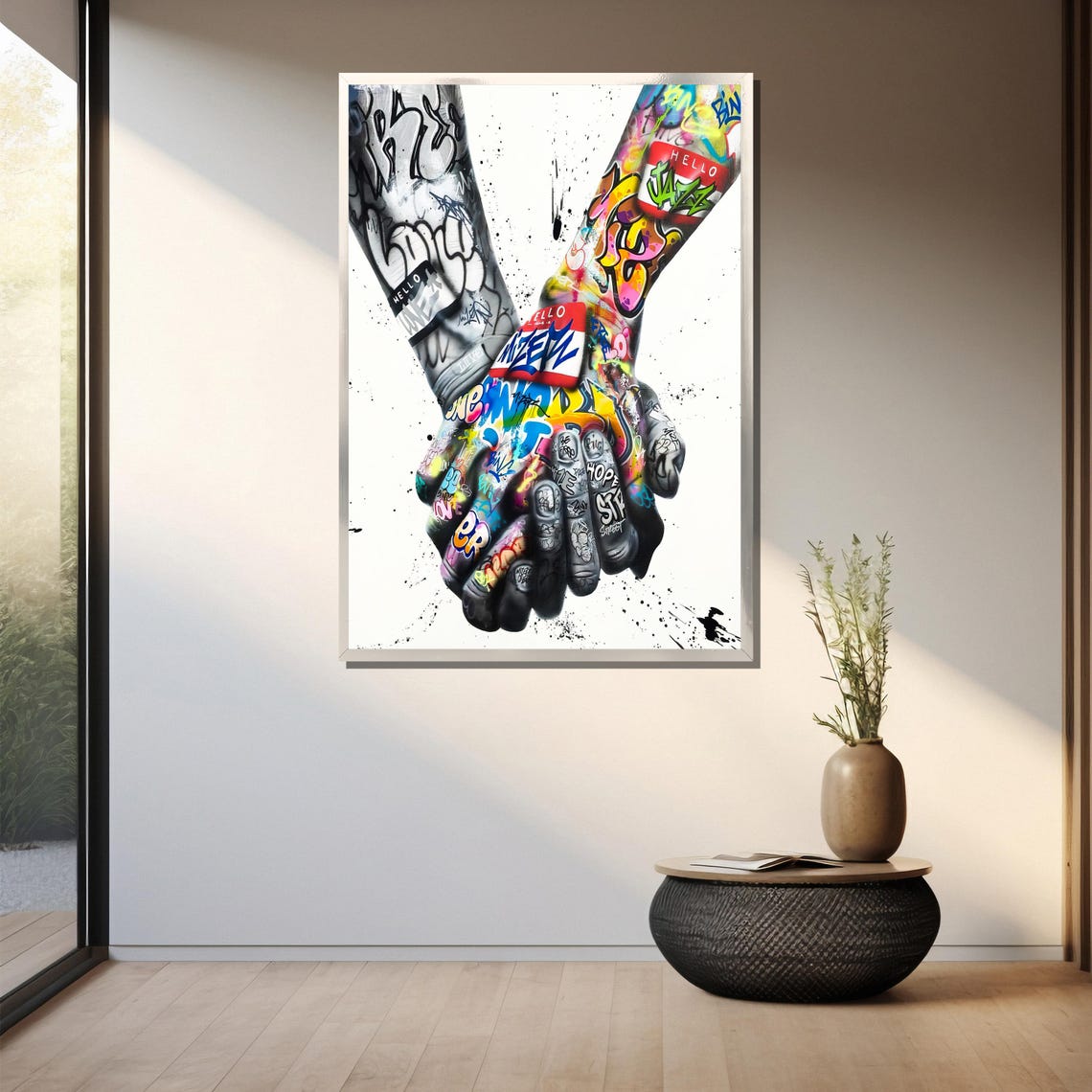 Unity Through Graffiti Painting Vibrant Hand In Hand Street Art Design As A Bold Statement Gift - Image 3