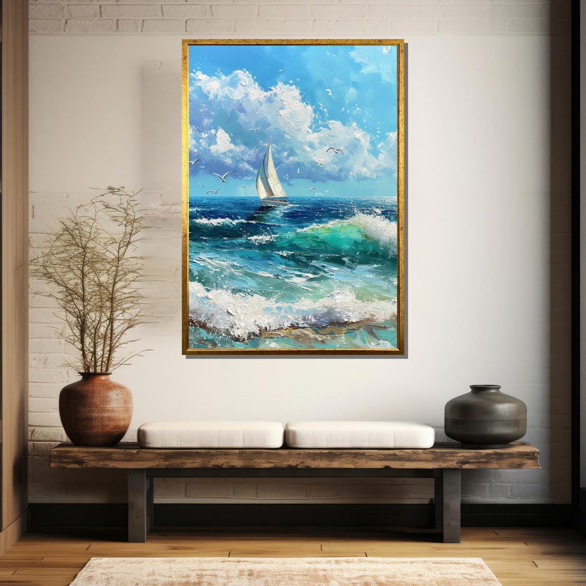 Sailboat On Turquoise Waves Painting Captivating Ocean Art Gift For Nautical And Sea Lovers - Image 5