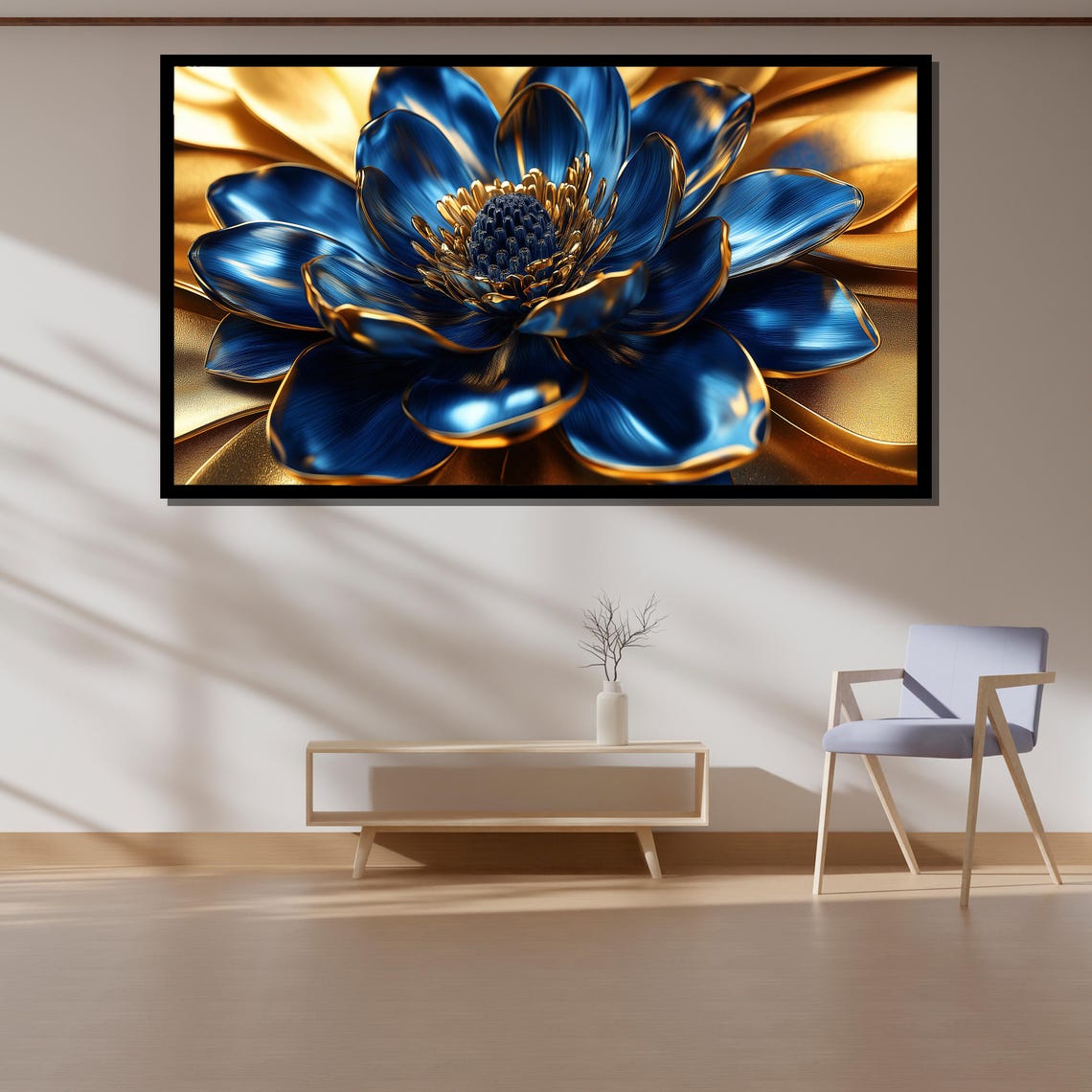 Metallic Blue And Gold Flower Luxury Botanical Elegant Decor Poster - Image 4