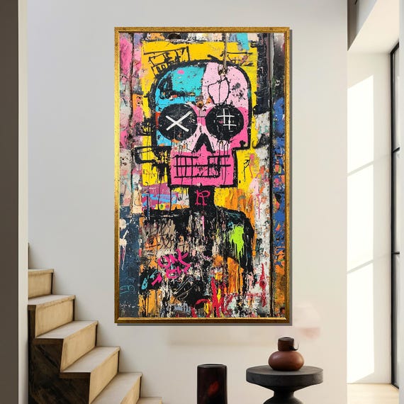 Basquiat Graffiti Skull Painting Urban Street Art Wall Decor Colorful Abstract Expressionist Print Edgy Modern Art Gift