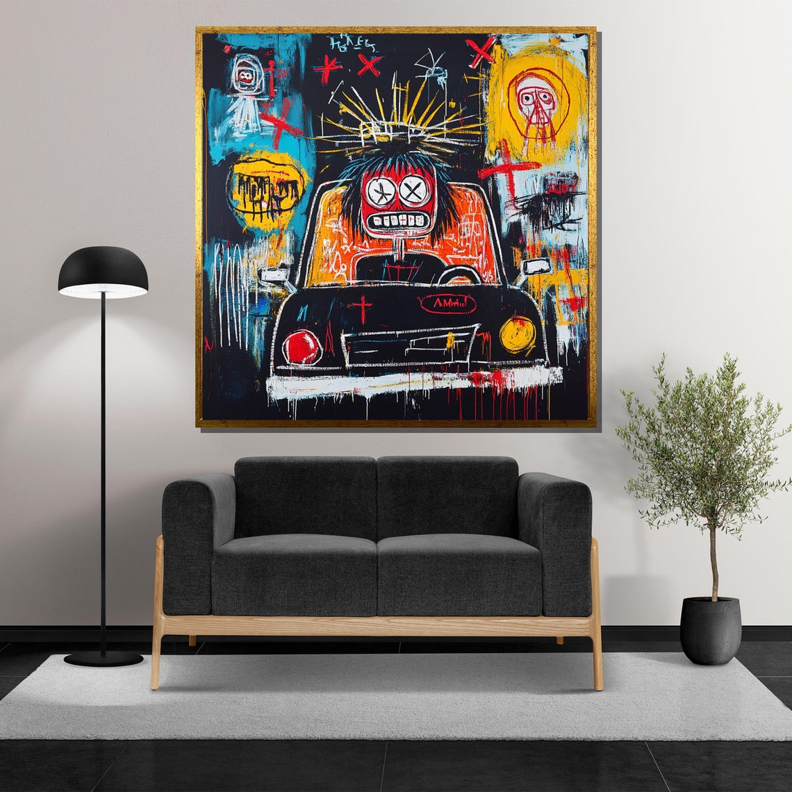 Basquiat-Inspired Skull Driver in a Black Car Neo-Expressionist Poster - Image 5