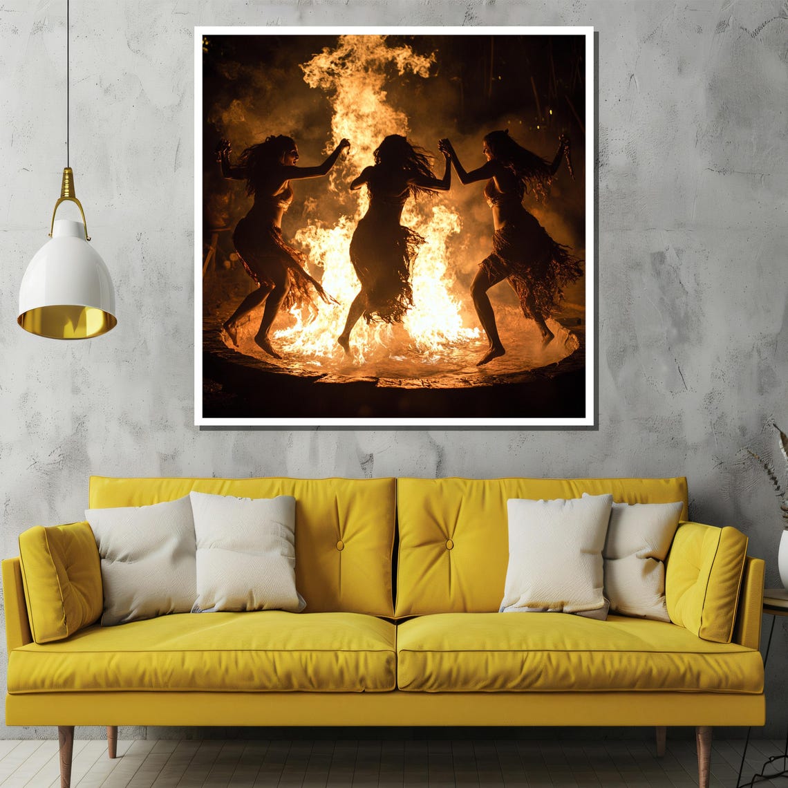 Three Dancers Around the Bonfire Night Silhouette Wall Poster - Image 2