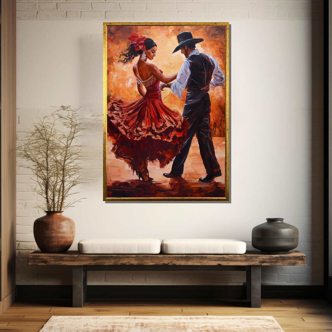 Passionate Flamenco Dancers in Red Dress Spanish Painting Art Poster - Image 5