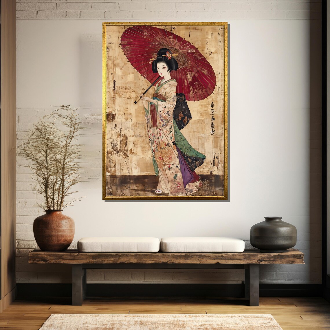 Traditional Japanese Geisha With Umbrella Art Print - Image 5