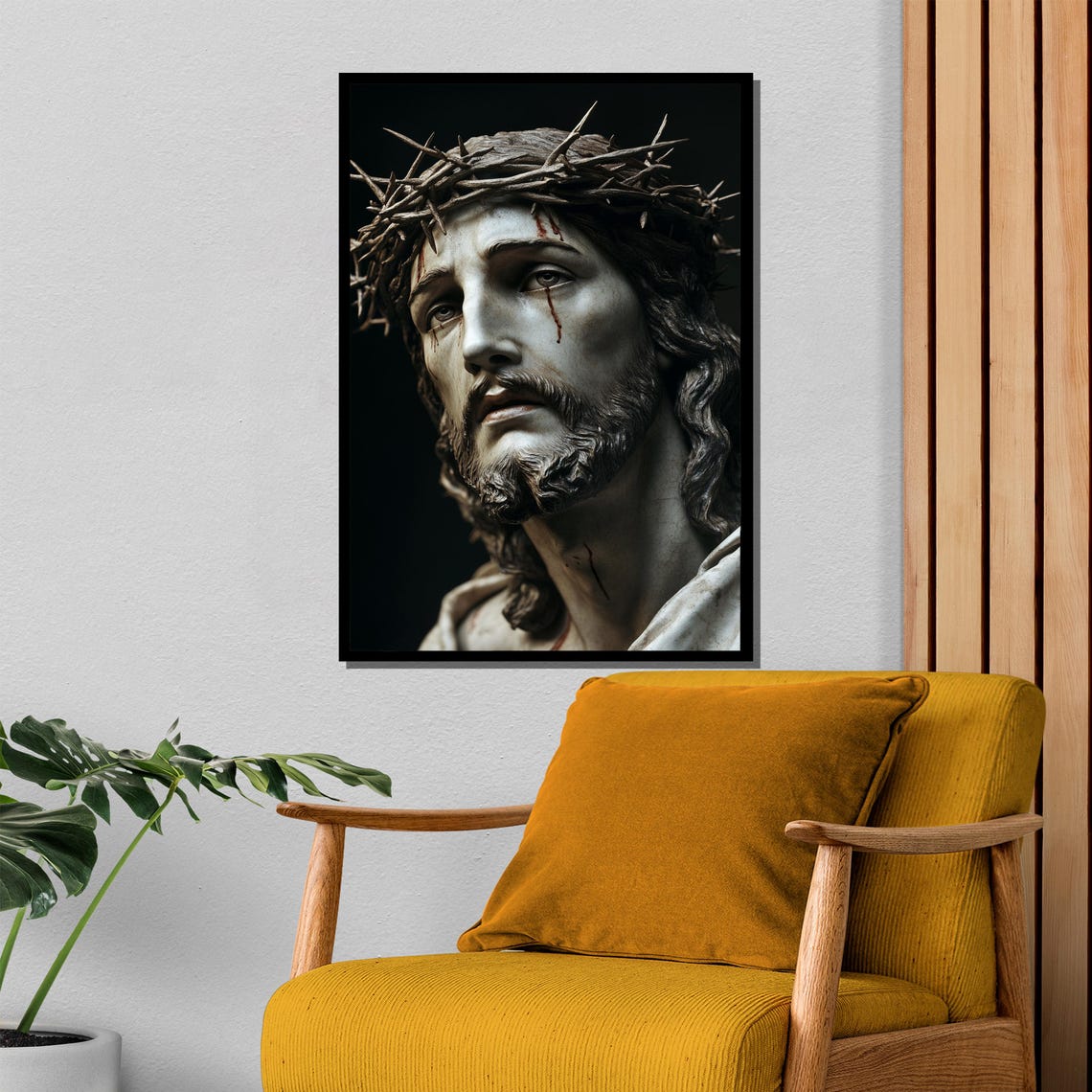 Jesus Wearing Crown of Thorns Dramatic Dark Devotional Poster - Image 4
