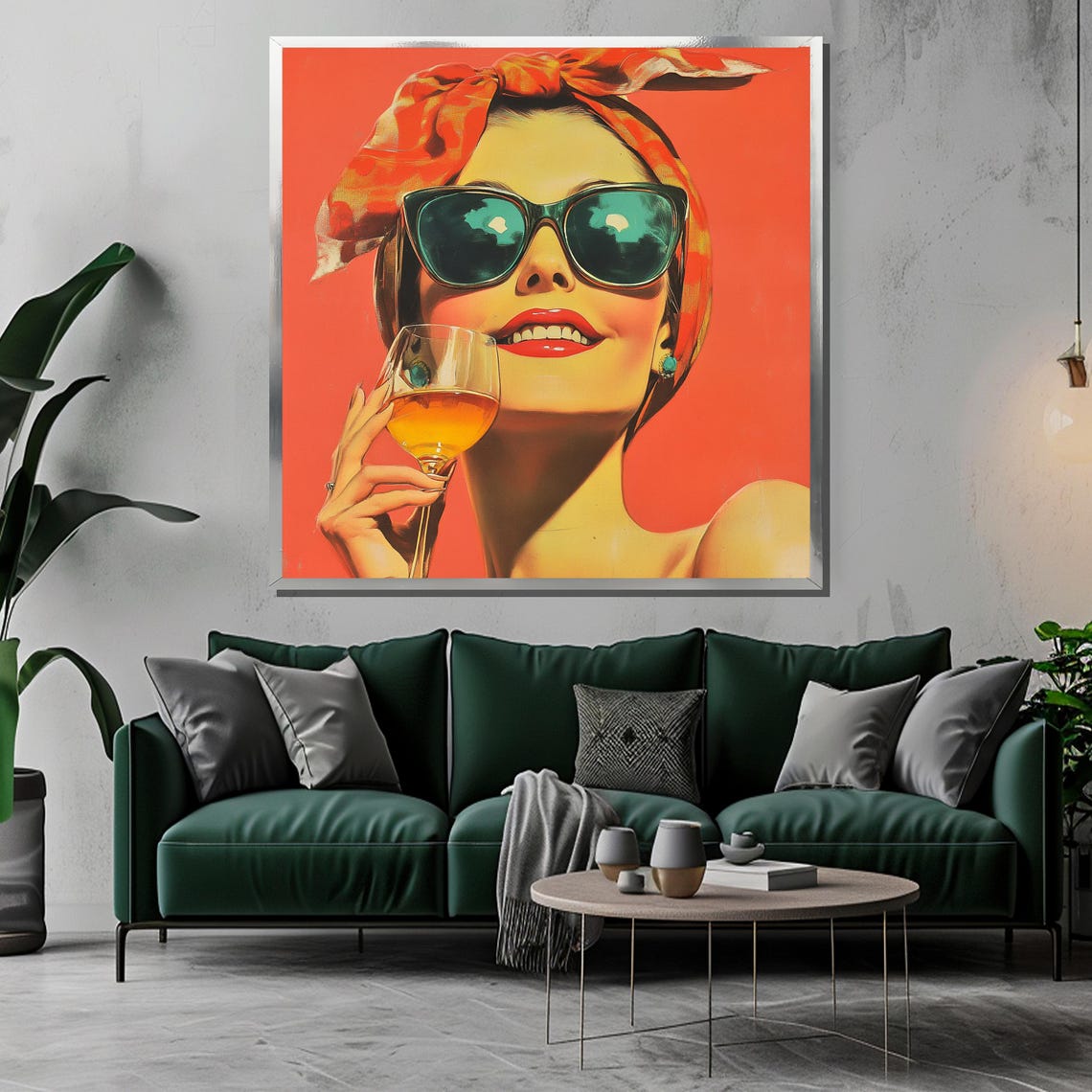 Retro 60s Pop Art Woman with Sunglasses and Wine Glass Poster - Image 3