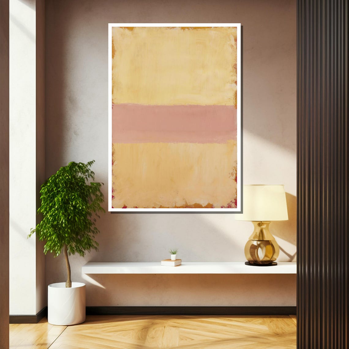 Soft Yellow With Blush Pink Band Minimalist Abstract Art Poster - Image 2