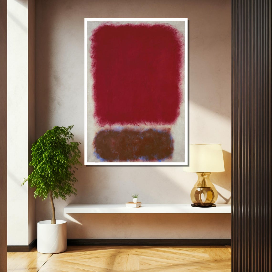 Crimson Red Over Earthy Brown Blocks Modern Abstract Art Poster - Image 2