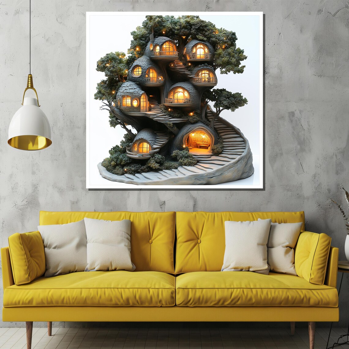 Magical Glowing Treehouse Village Enchanted Fantasy Art Poster - Image 2