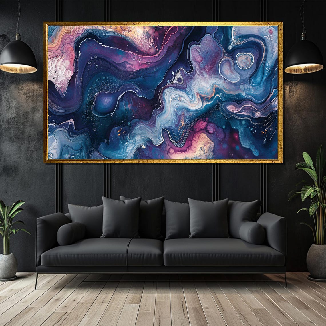 Psychedelic Blue Purple Fluid Watercolor Design Abstract Poster