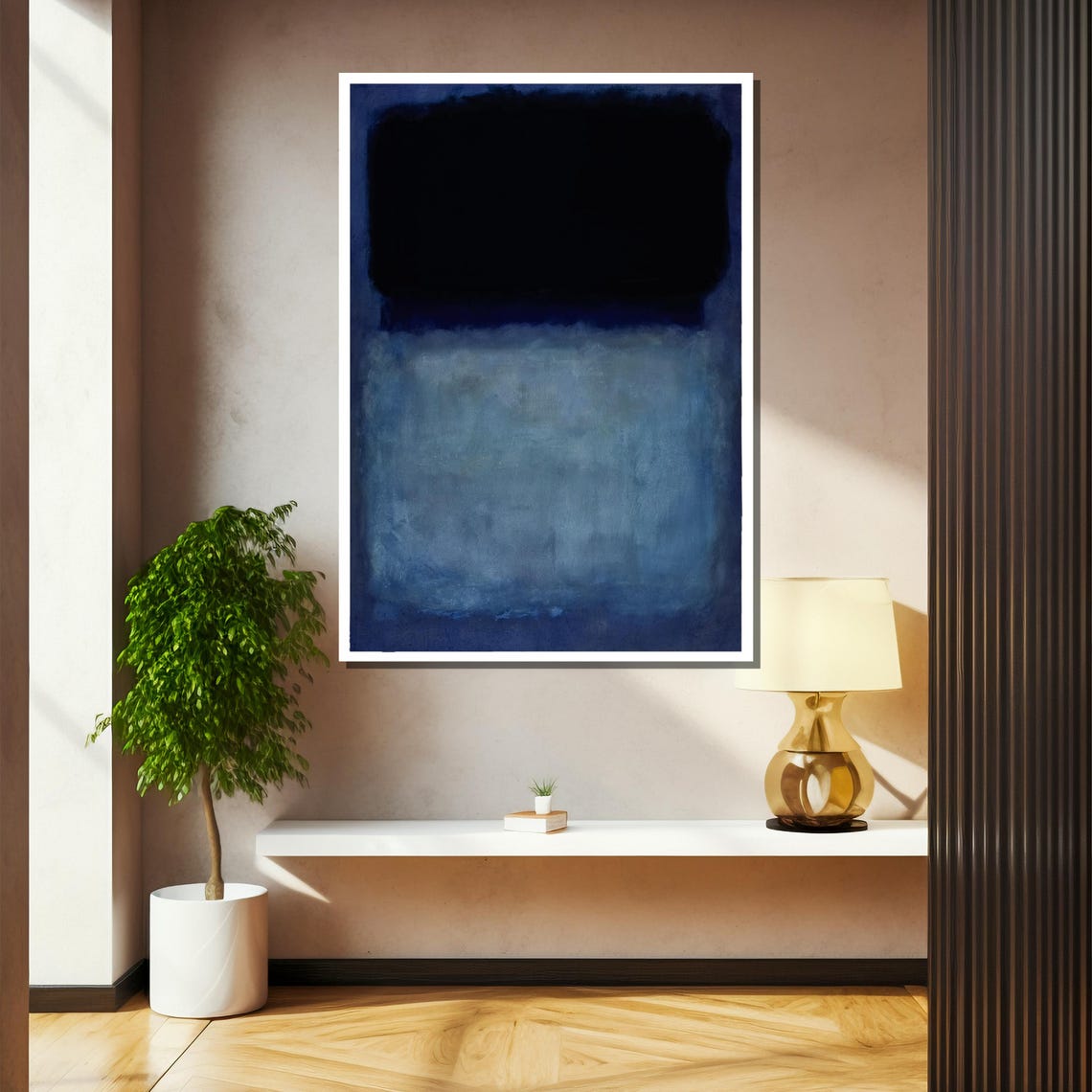 Rothko-Inspired Deep Blue and Black Color Field Abstract Art Poster - Image 2