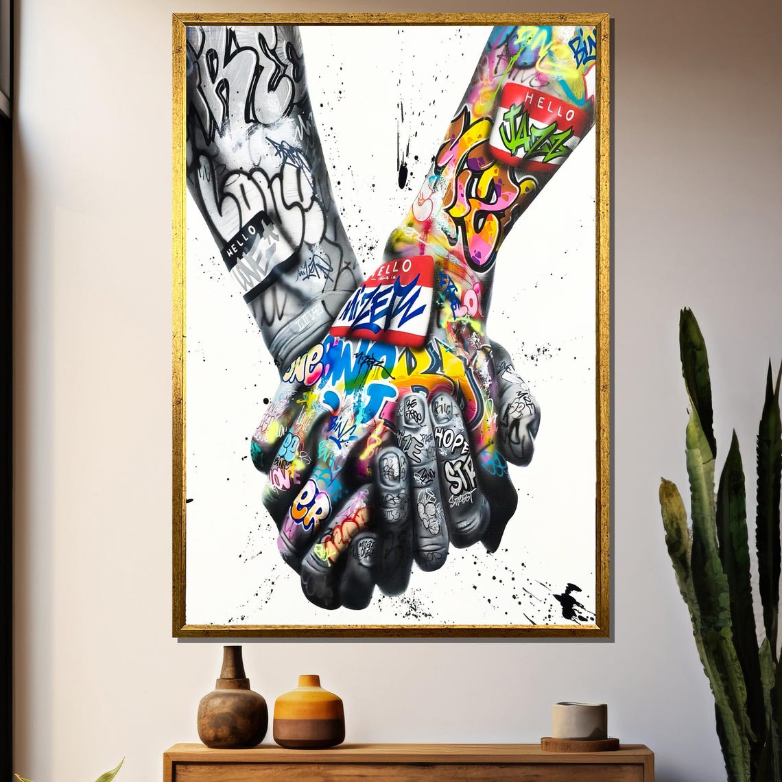 Unity Through Graffiti Painting Vibrant Hand In Hand Street Art Design As A Bold Statement Gift