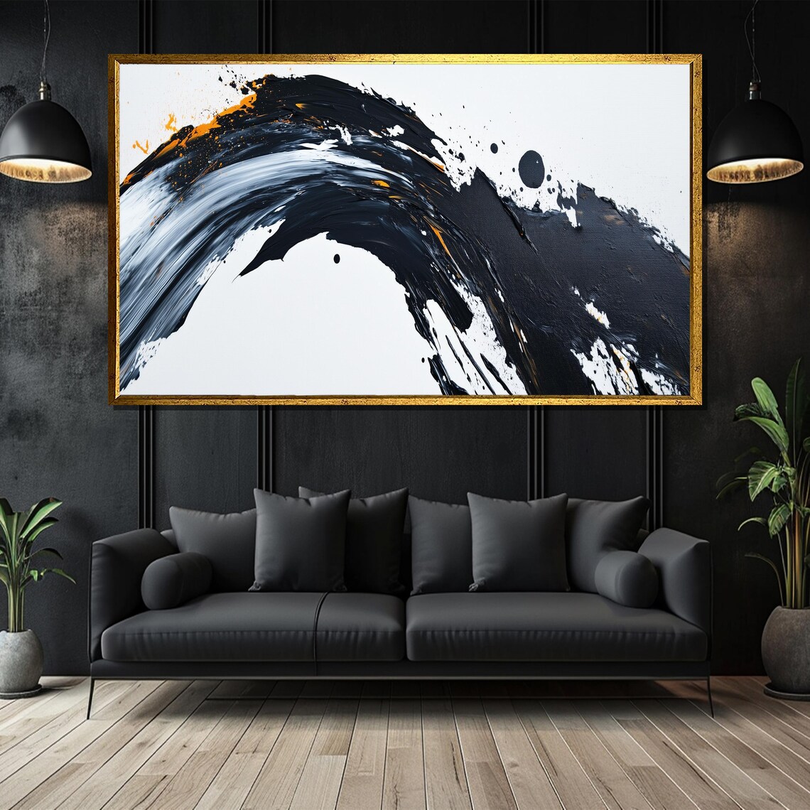 Minimalist Brushstroke Painting Bold Black And White Art Gift For Modern Wall Decor