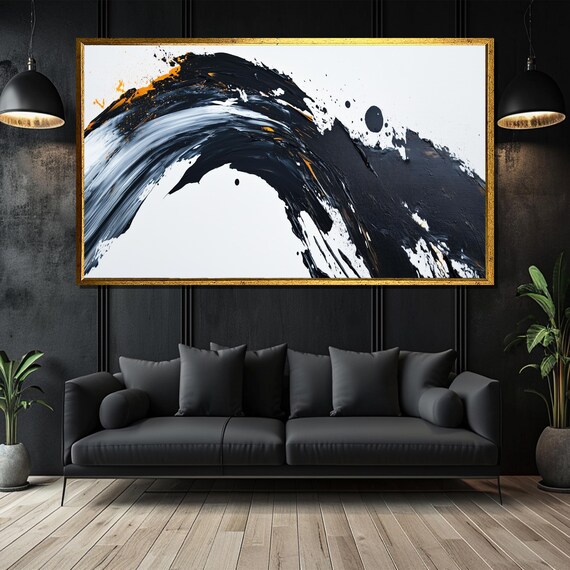 Minimalist Brushstroke Painting Bold Black And White Art Gift For Modern Wall Decor