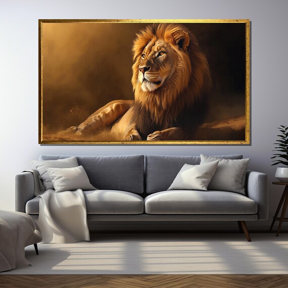 Majestic Resting Lion in Golden Savanna Light Wildlife Poster