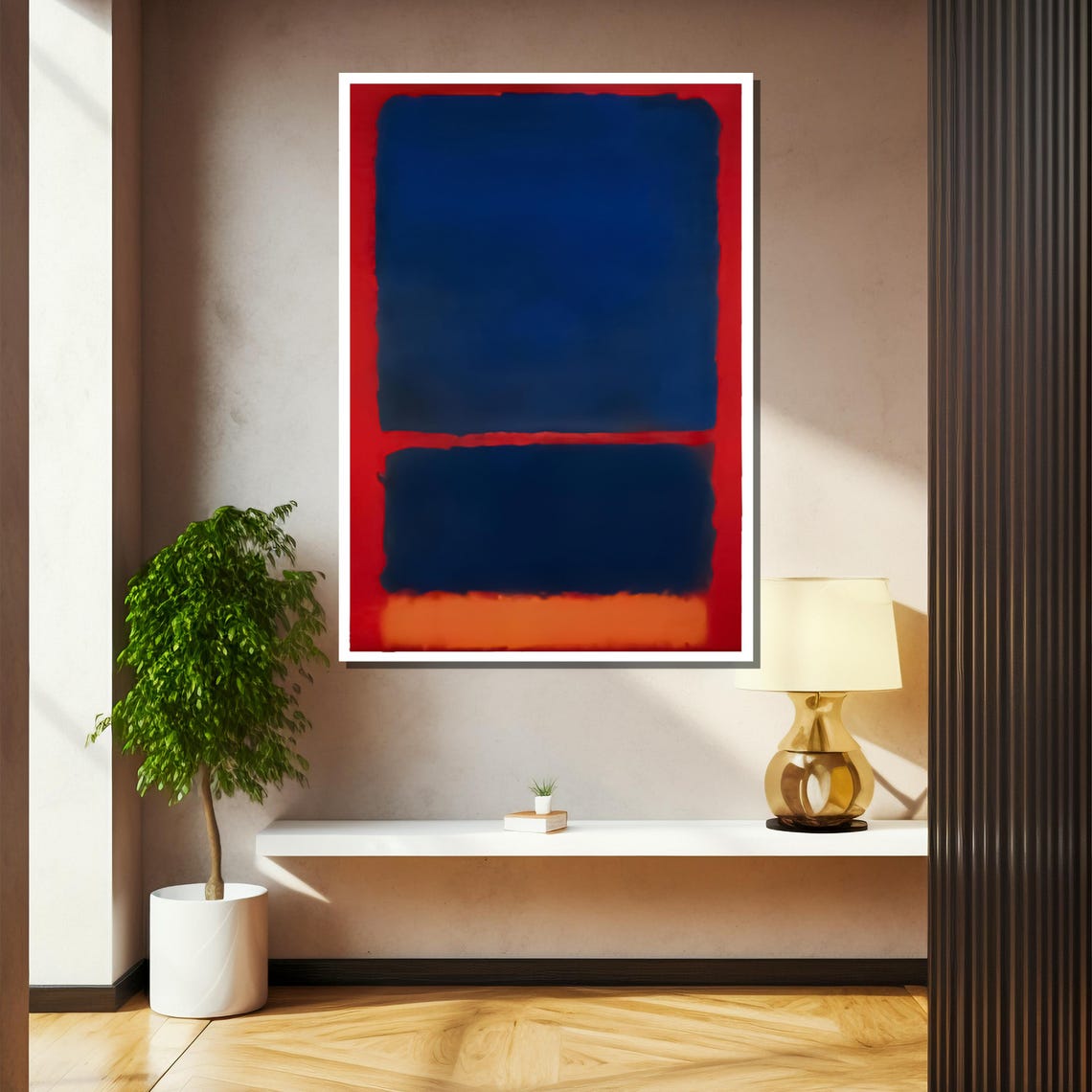 Bold Cobalt Blue Blocks On Vivid Red Abstract Color Field Poster - Image 2