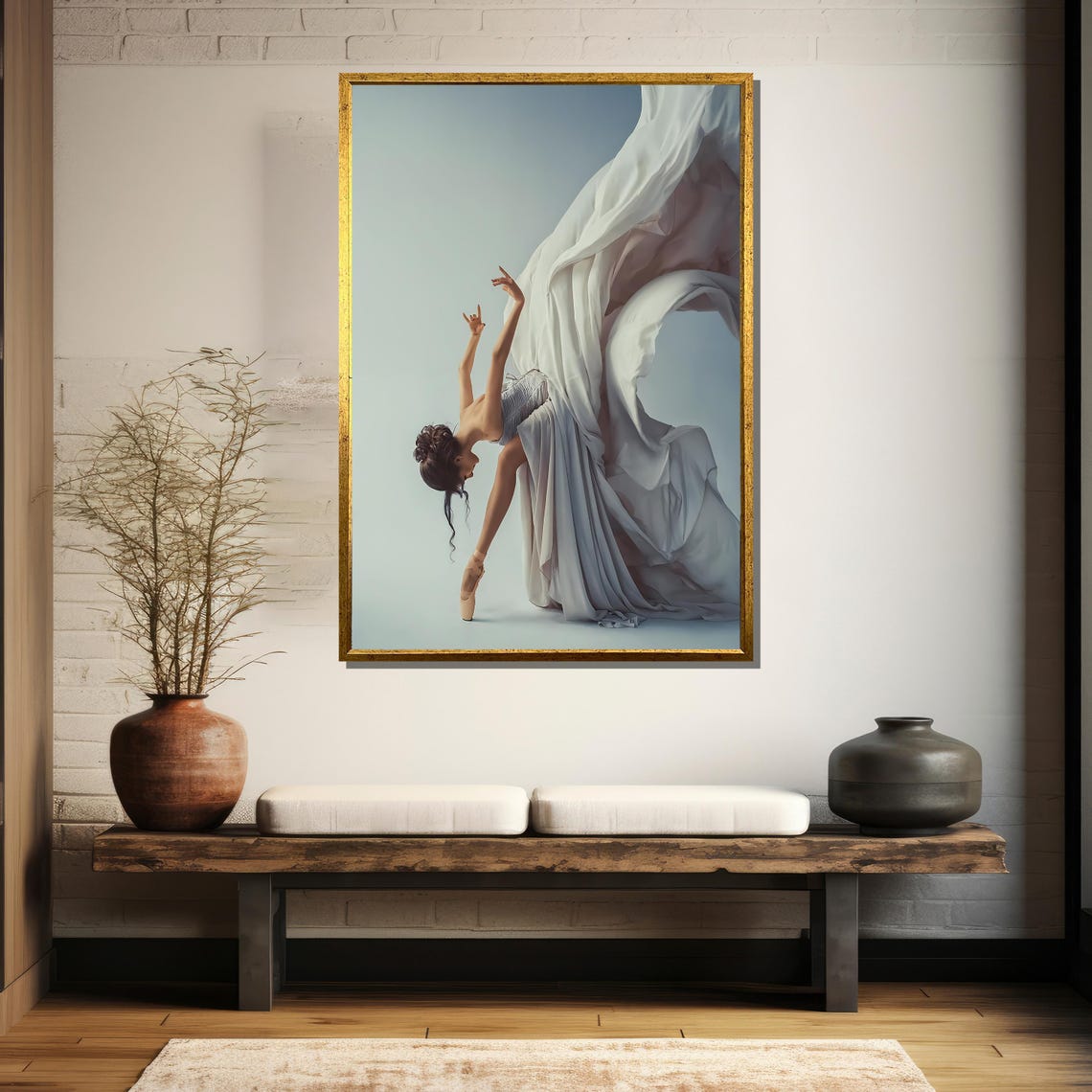 Ballerina Leaning Forward With Long Flowing White Silk Poster - Image 5