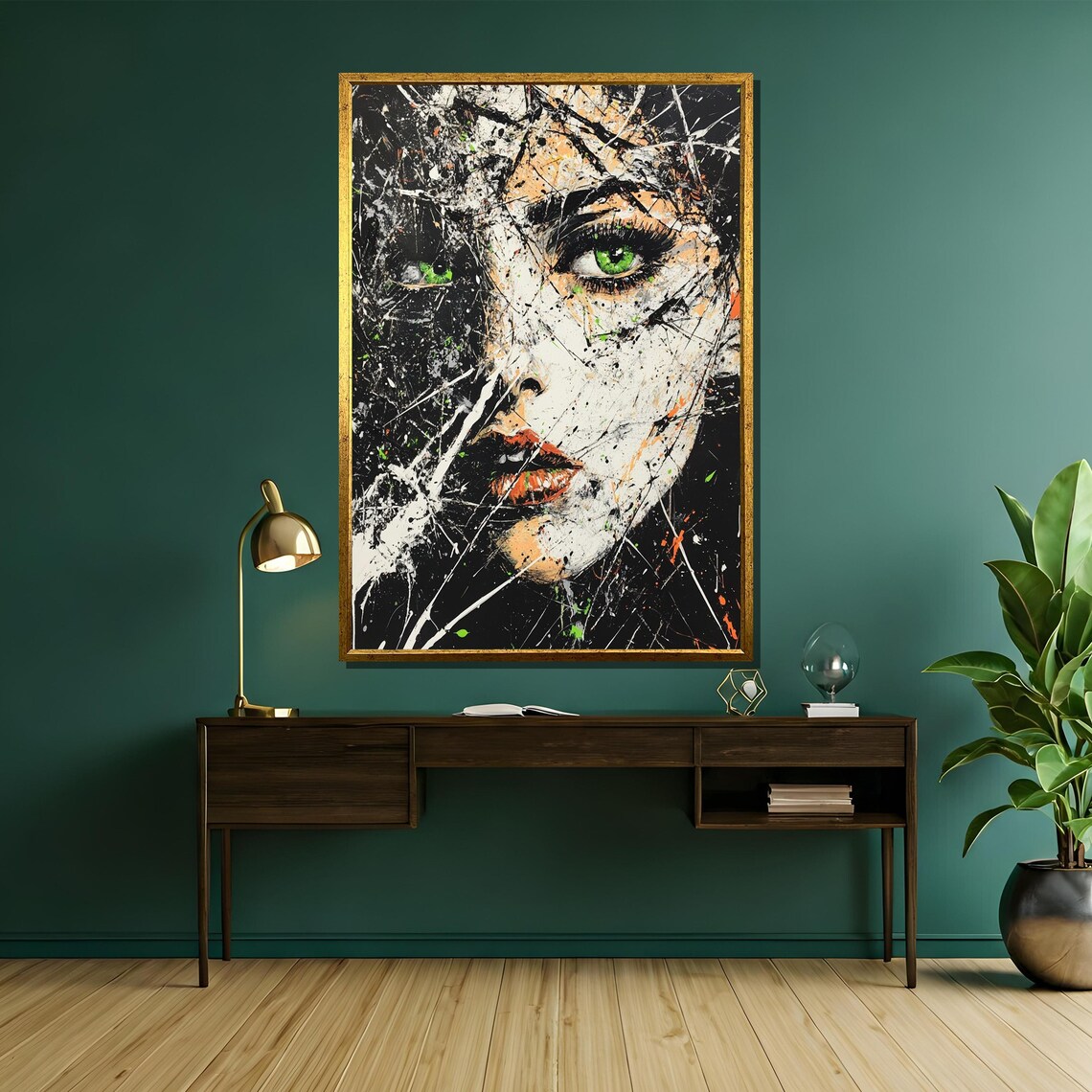 Abstract Woman Portrait With Striking Green Eyes Splash Poster - Image 5