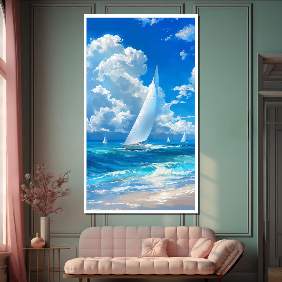 Sailing Boats On A Vibrant Blue Ocean Scenic Nautical Painting Ideal Gift For Ocean Lovers And Coastal Dcor Enthusiasts - Image 2