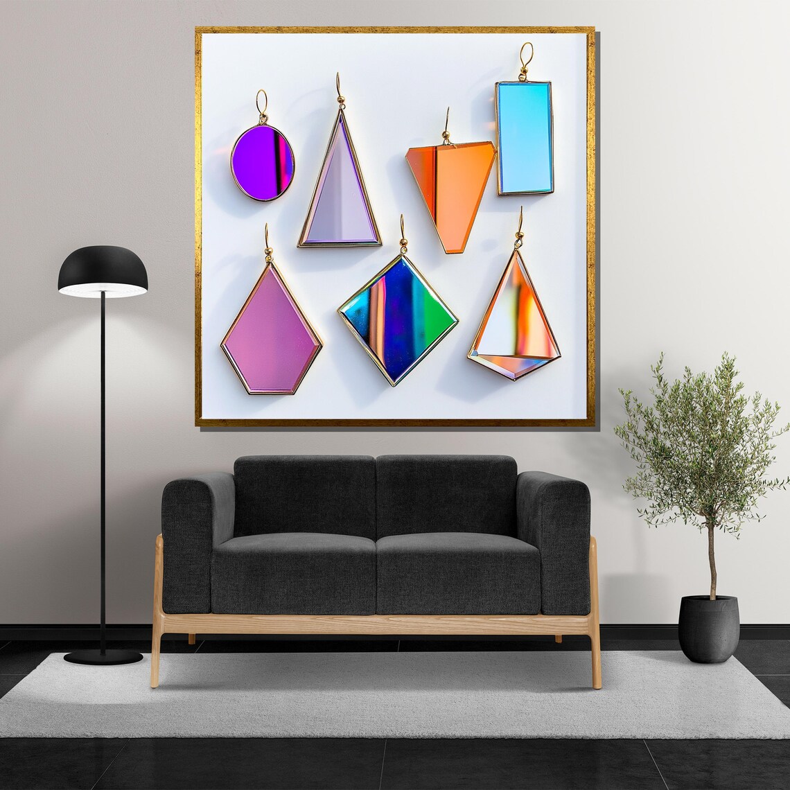 Geometric Iridescent Mirror Earrings Colorful Statement Jewelry Wall Art - Image 5